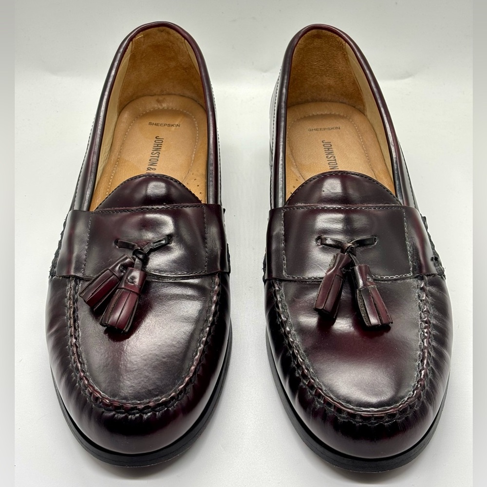 Johnston & Murphy Loafers 15-1094 Hayes Burgundy Leather Sheepskin 10.5 Mens